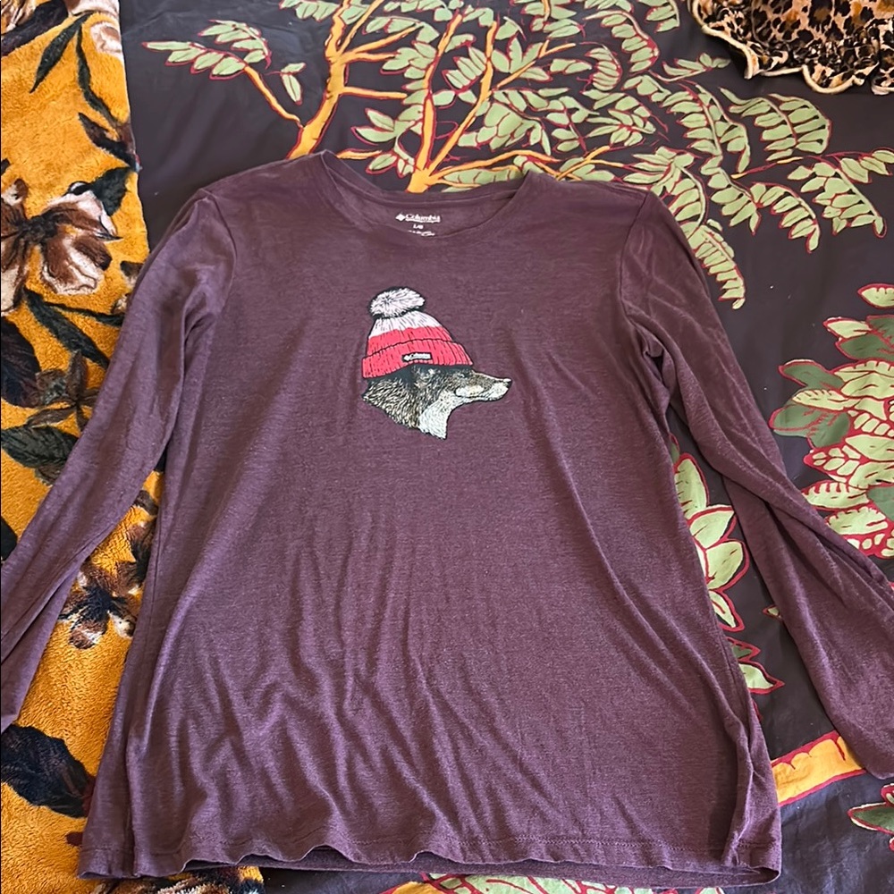 Purple Long Sleeve Shirt with Dog and Hat Graphic